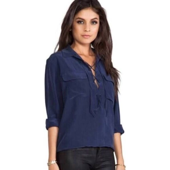Revolve Equipment Femme Knox Blouse 100% Silk Front Lace Up Shirt $218
